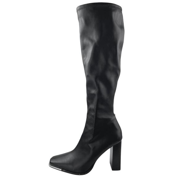 Steve Madden Fedora Women's Black leather Square Toe Knee High Heeled Boots 9M - Picture 1 of 8